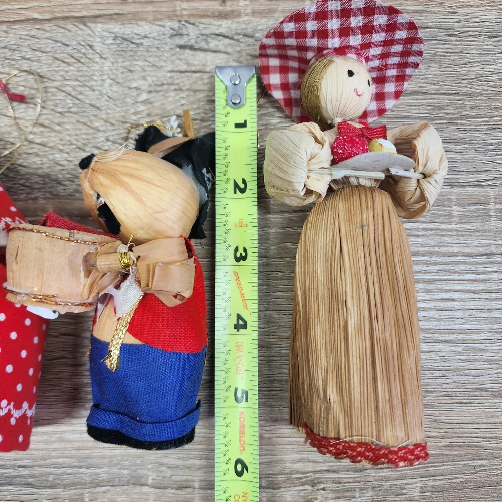 MCM VINTAGE Straw Mouse Scarecrow Corn Husk Lady Christmas Ornament Lot